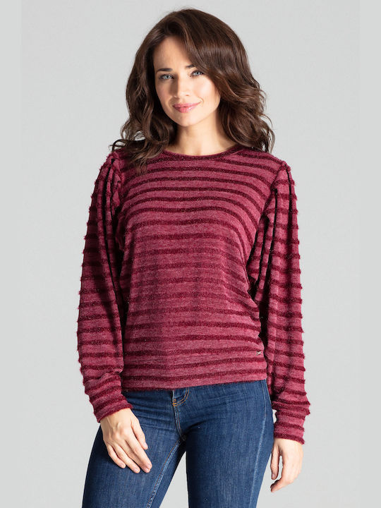 Lenitif L069 Women's Blouse Long Sleeve Striped Red