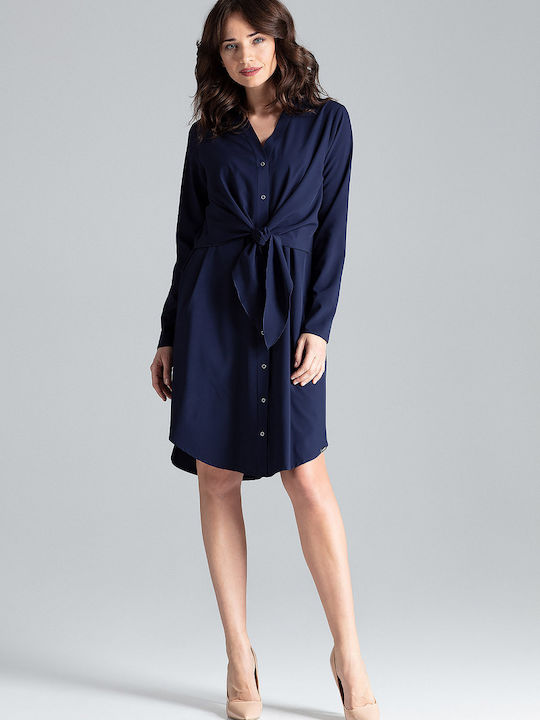 Lenitif L031 Midi Shirt Dress Dress Navy Blue