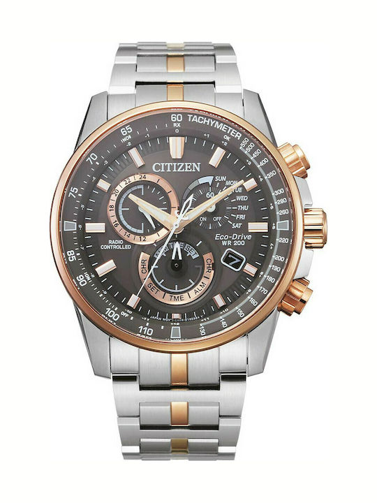 Citizen Ανδρικό Ρολόι 43mm Χρονογράφος Μπαταρίας με Μεταλλικό Μπρασελέ