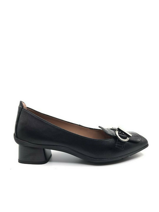 Hispanitas Leder Pumps mit Chunky flachem Absatz Schwarz