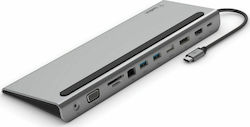 Belkin Connect USB-C Docking Station με HDMI/DisplayPort 4K PD Ethernet και συνδεση 3 Οθονών Ασημί