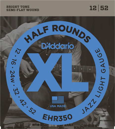Daddario XL Half Rounds Set Corzi Pentru Chitară Electrică Oțel Inoxidabil 12 - 52 Jazz Light