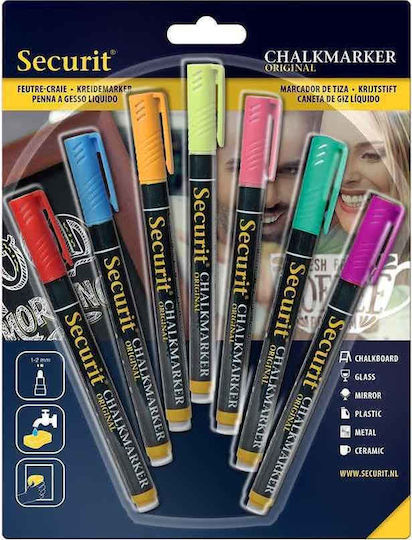 Securit Chalk Marker Markers Set Blackboard Liquid Chalk με Λεπτή Μύτη 1-2mm 7pcs