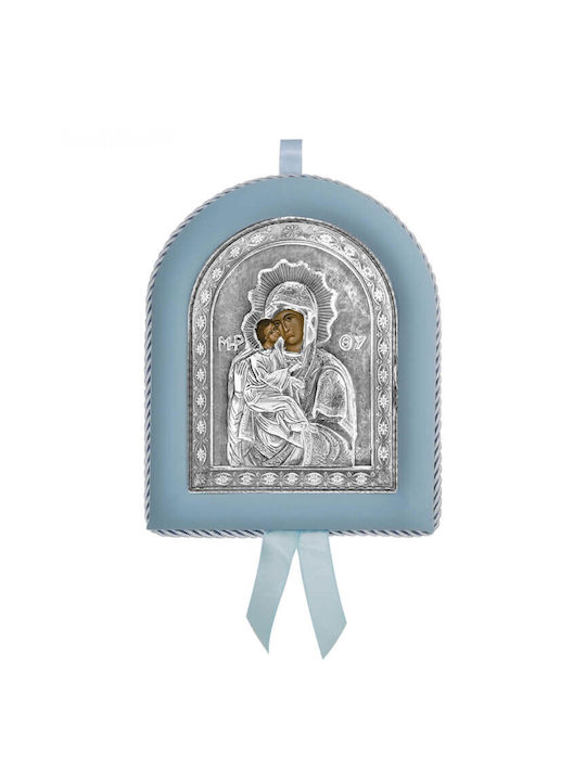 Silver Icon for Newborn Boy Virgin Mary of Acathistos 17x14cm