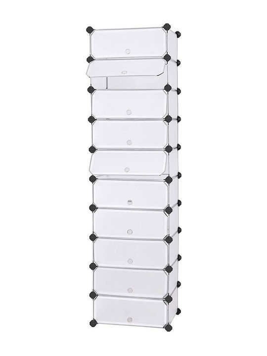 Πλαστική Παπουτσοθήκη με 10 Ράφια Λευκή 43x31x173cm