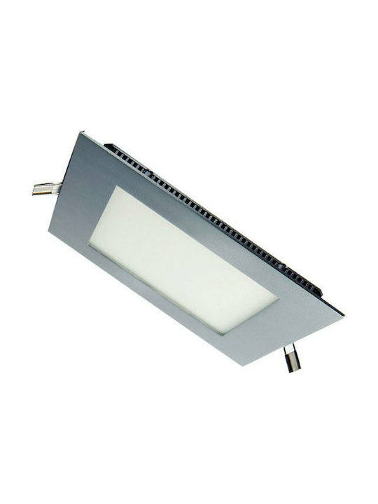 Atman Square Metallic Recessed Spot with Integrated LED and Natural White Light 6W Silver 12x12cm.