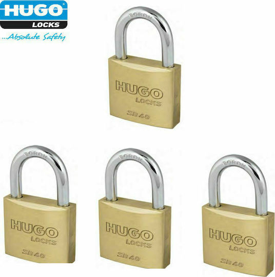 Hugo Locks SB40 Stahl Vorhängeschloss Messing mit Schlüssel Messing 40mm 4Stück