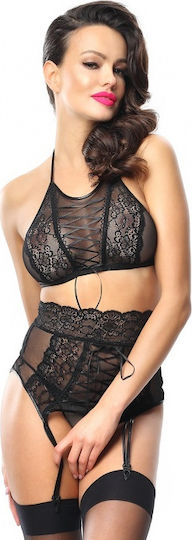 Demoniq Vanda Bra Set with Garter & Thong Sexy Dessous-Set Schwarz