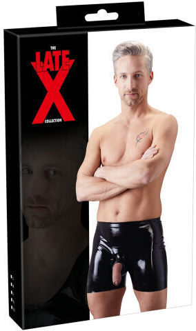LateX Latex Short with Open Front Boxeri Sexy pentru bărbați Negru