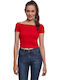 Women's Summer Crop Top Off-Shoulder Cotton Short Sleeve Red
