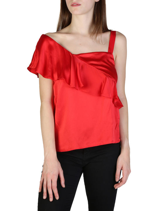 Armani Exchange Women's Summer Blouse Off-Shoulder Sleeveless Red
