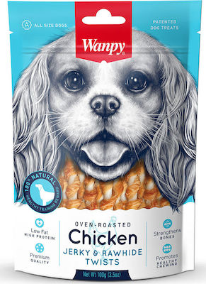 Wanpy Jerky & Rawhide Twists Stick Treats Dog with Chicken 100gr 20307