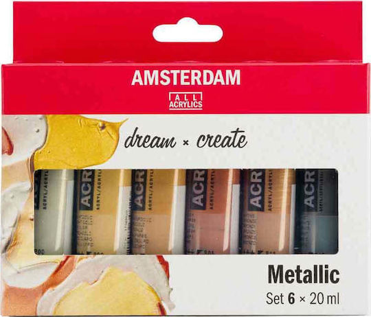 Royal Talens Amsterdam All Acrylics Metallic Σετ Ακρυλικά Χρώματα Ζωγραφικής 20ml 6τμχ