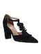 Smart Cronos Suede Pointed Toe Black High Heels 6709/3544