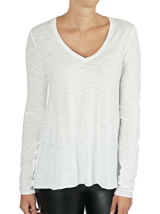 American Vintage Μακρυμάνικο Γυναικείο Top Λευκό