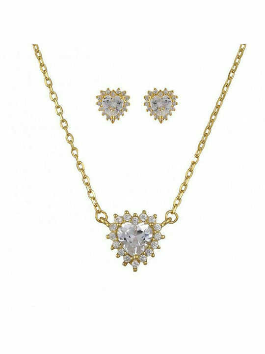 Set of necklace - earrings Rosetta Made of gold plated silver 925 with heart SS17414