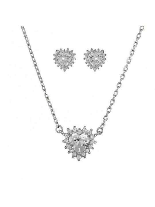Set of necklace - earrings Rosetta Made of Silver 925 with Heart SS17413