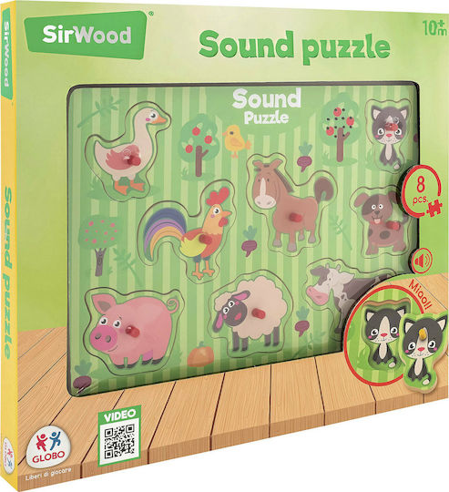 Ξύλινο Παιδικό Puzzle Παζλ Με Ήχους Ζωάκια για 10+ Ετών 8pcs Globo