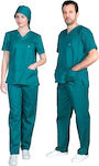 Alezi Unisex Set Pantaloni și Bluza Medicală Verde din Bumbac și Poliester