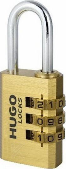Hugo Locks PB30 Steel Padlock Brass Combination Brass 30mm 1pcs