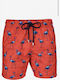 John Frank Flamingo Herren Badebekleidung Shorts Rot mit Mustern