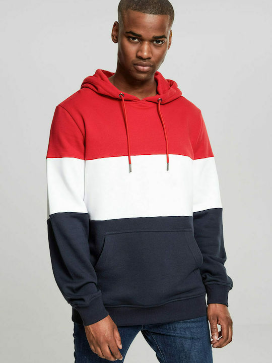 Urban Classics TB1870 Men's Sweatshirt with Hood and Pockets Red / White / Navy