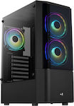 Aerocool Quantum v2 Gaming Midi Tower Κουτί Υπολογιστή με Πλαϊνό Παράθυρο και RGB Φωτισμό Μαύρο