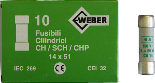 Adeleq Sicherung Zylindrisch Porzellan 14x51mm 6A (88-1069) 1Stück