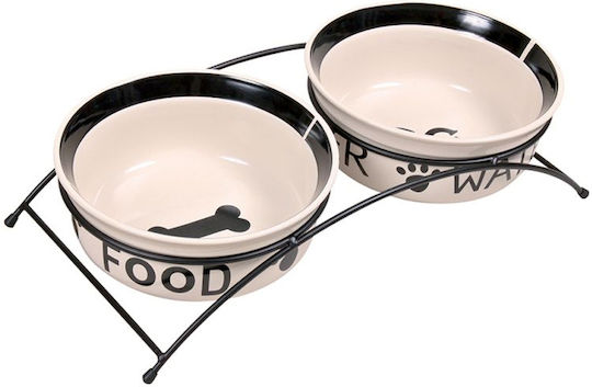 Trixie Ceramic Ceramic Bowl Food & Water for Dog & Cat with Base 2x 600ml 15cm in White Color