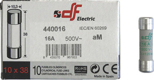 Adeleq Φυσίγγια Πορσελάνης Κυλινδρικά 10x38mm 16Α