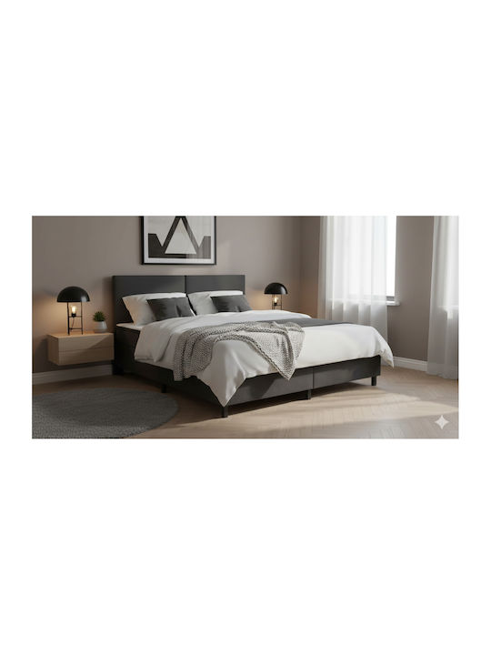 King Size Upholstered Bed with Fabric Dark Gray...