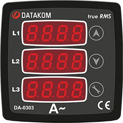 Datakom DA-0303-72 Αμπερόμετρο Ηλεκτρολογικού Πίνακα Ψηφιακό Τριφασικό (72x72mm) 01.034.0210