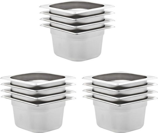 vidaXL Stainless Steel Gastronorm GN1/6 H100mm (12 pcs)