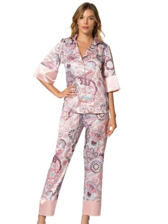 Moongirl Set Pijamale pentru Femei Satin Roz MG012 mg012