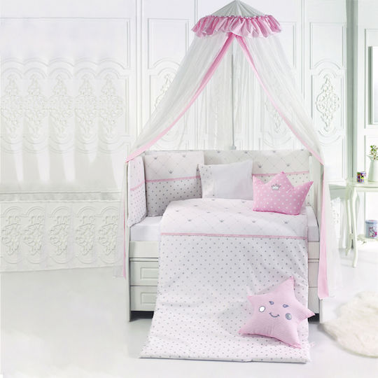 abo Set Pentru Patut Queens Crown cu baldachin Roz 9buc piese