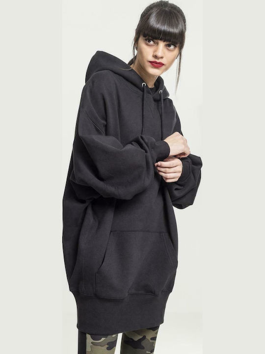 Long Women's Sweatshirt Hooded Black