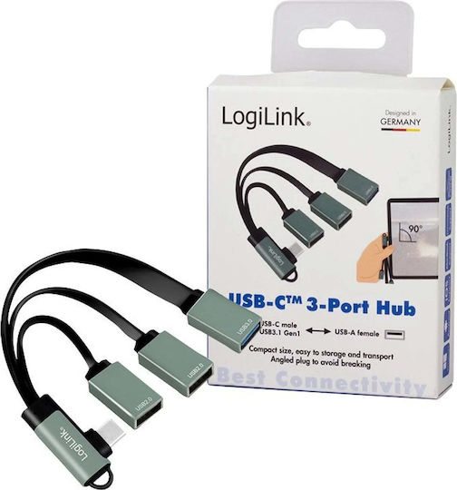LogiLink Hub 3 Θυρών USB 3.0 με σύνδεση USB-C Πράσινο