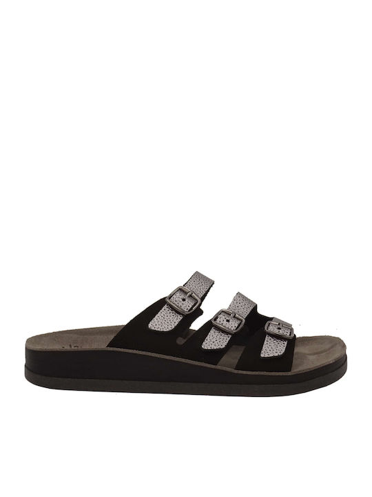 Lois Leather Women's Flat Sandals Anatomic in Black Color