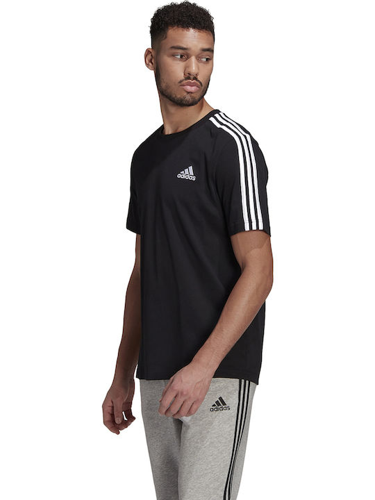 Adidas Essentials 3-Stripes Ανδρικό T-shirt Μαύρο με Λογότυπο