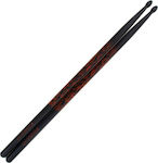 Tama 7A 7A-F-BR Rhythmic Fire Japanese Oak Drumstick with Wooden Drop Head Black