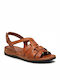 Caprice Leather Women's Flat Sandals Anatomic with Strap in Brown Color