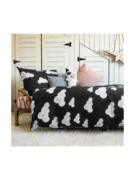 Snurk Cloud Set Kids Duvet Cover Single with Pillowcase Black 160x220cm