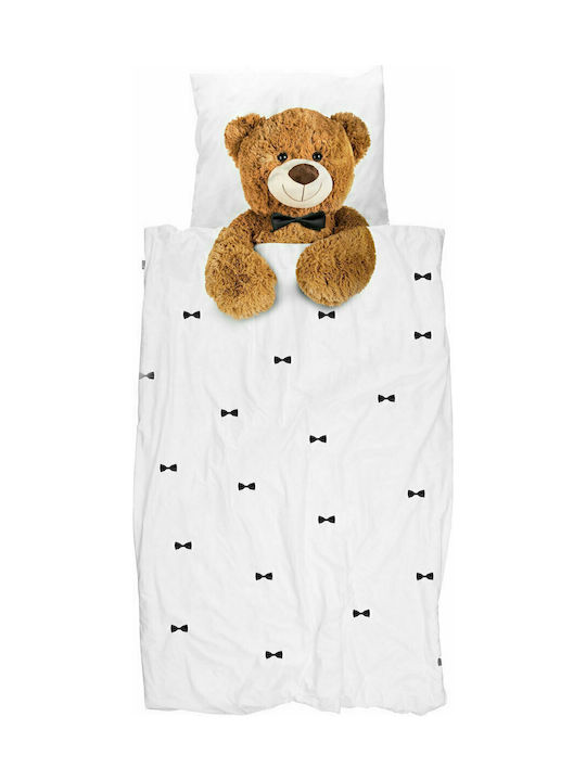 Snurk Teddy Set Kids Duvet Cover Single with Pillowcase White 160x220cm