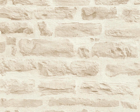 Ταπετσαρία Τοίχου Wood Stone Βινυλίου Μπεζ 1000x53cm Πλενόμενη