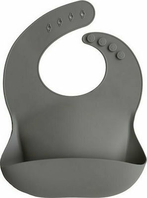 Mushie Silver Sage Waterproof Bib Silicone with Button & Pocket Gray