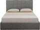 Themis Bett Einzelbett Mit Stoff bezogen Gray für Matratze 100x190cm