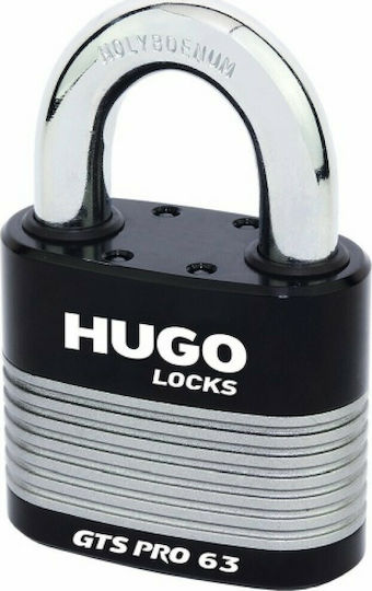 Hugo Locks GTS Pro 63 Steel Padlock Brass with Key 63mm Black 1pcs