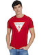 Guess Men's Short Sleeve T-shirt with V-Neck Red