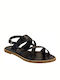 Fardoulis 259 Leder Damen Flache Sandalen mit Riemen in Schwarz Farbe