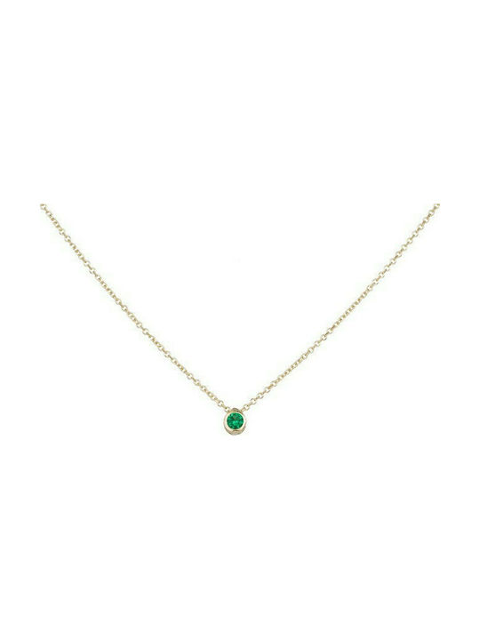 Women's gold necklace K14 with green and white stone 037984 037984 Gold 14 Karat Gold